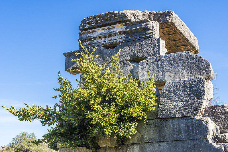 来自Dodurga村的Sidyma古城。Fethiye, Mugla，土耳其。